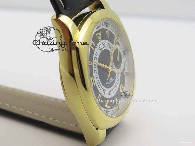 On Strap Black And Dial Numeral Date Leather A2824 Markers YG Cellini Brown Stick 0731